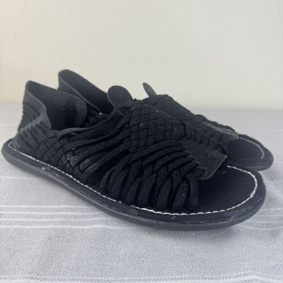 Unisex Roy’s Woven Huaraches Sandals Open Toe Nylon Leather Black Men’s 7 - Picture 1 of 10